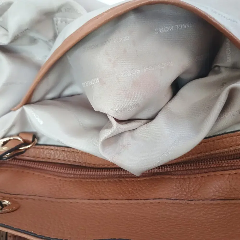 Michael Kors Bedford Pebbled Leather Tote Bag Brown Shoulder Pocket Purse Medium